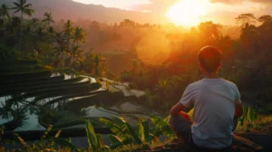 watching sunrise over the rice terraces in bali
